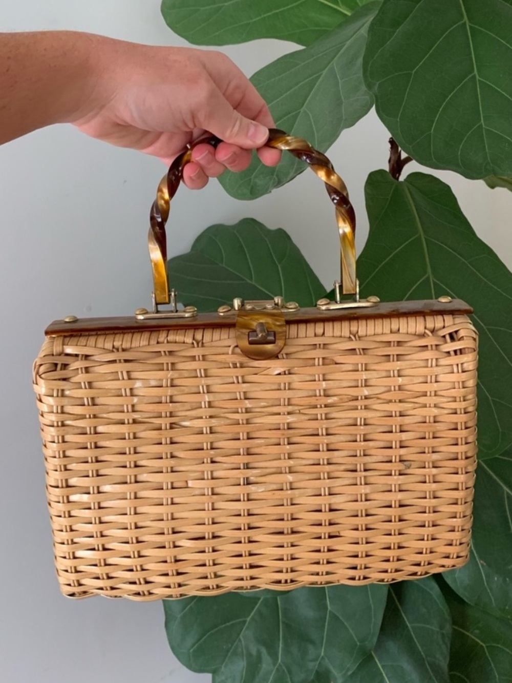 True Vintage 1960’s woven basket tote purse